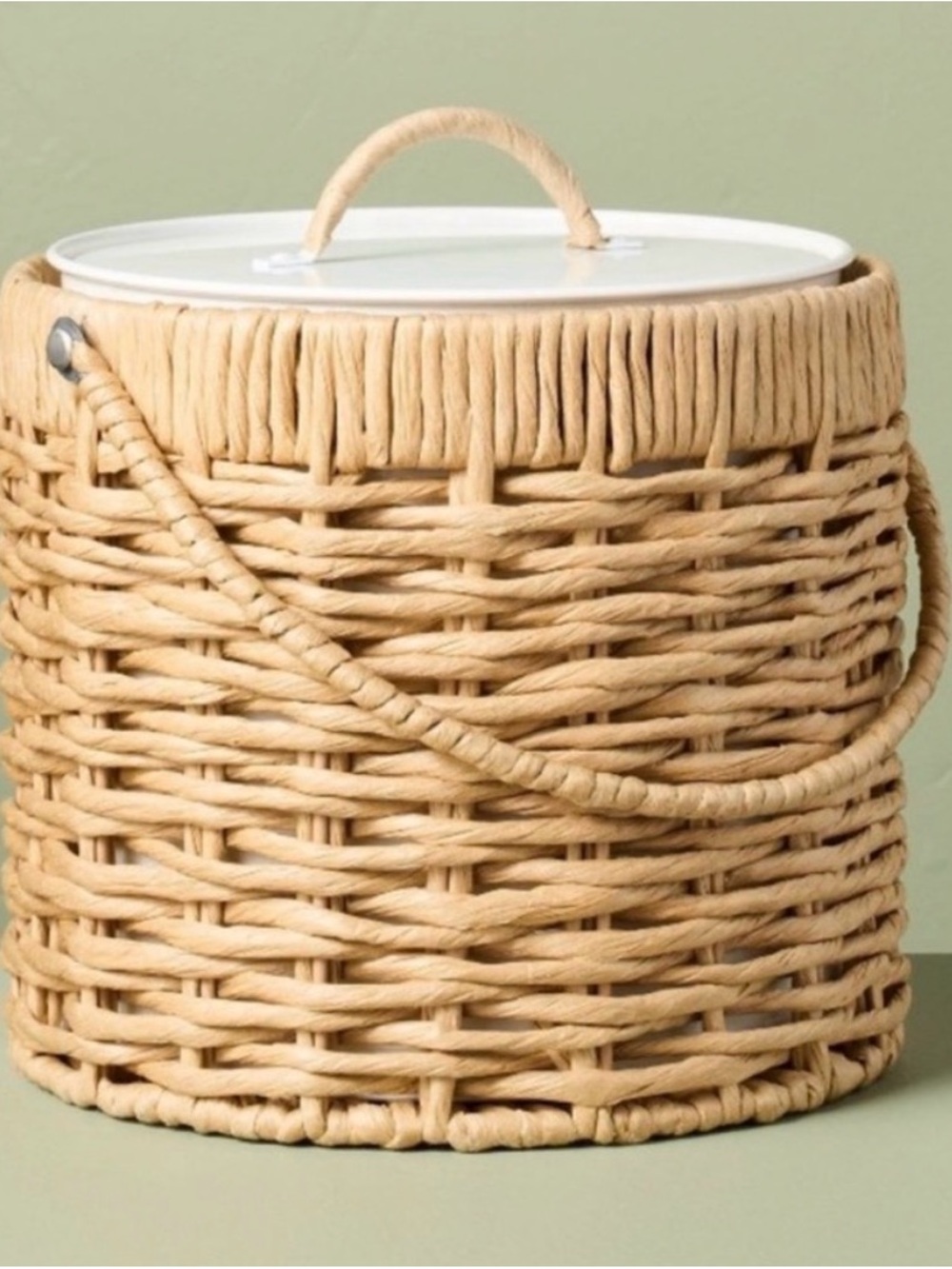 Hearth & Hand Natural Woven Round Ice Bucket with Lid - Cream